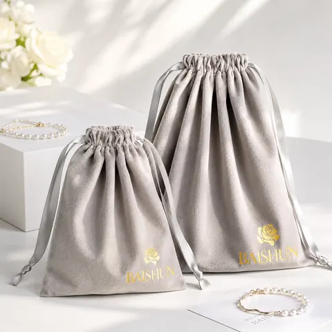 Silver Gray Satin-Look Drawstring Pouch — product gallery view