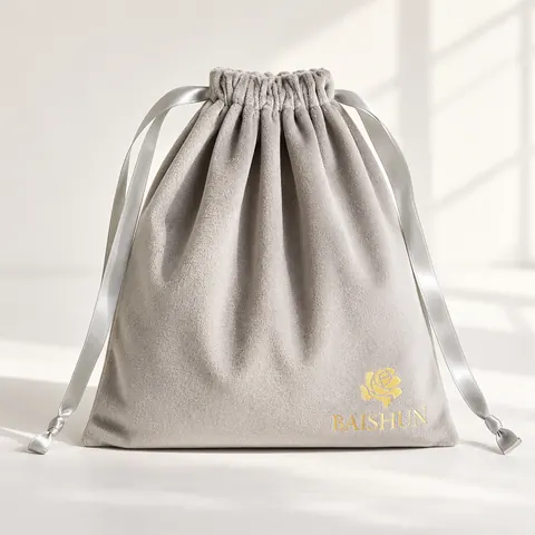 Silver Gray Satin-Look Drawstring Pouch — product gallery view