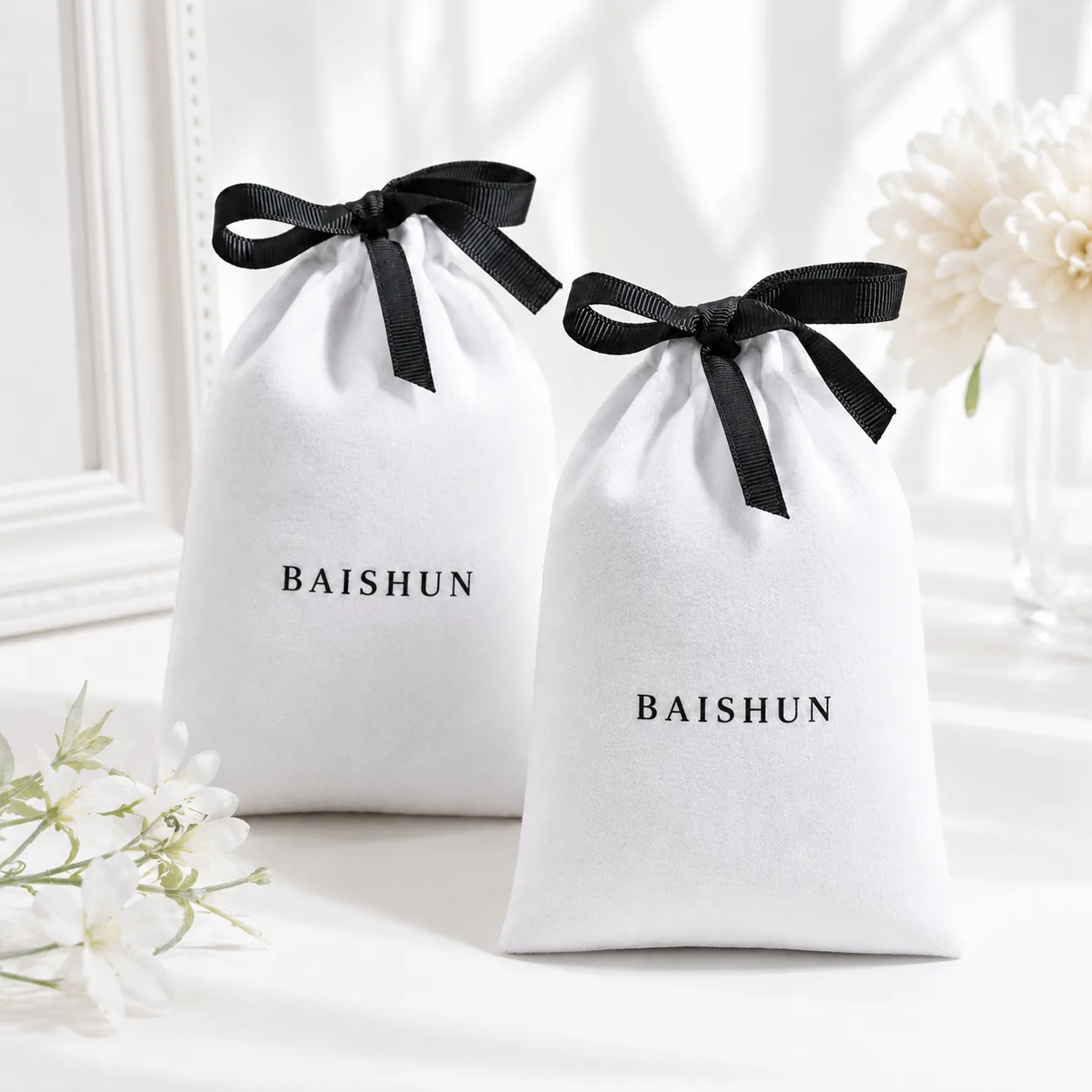 White Satin-Look Black-Bow Pouch — main product view