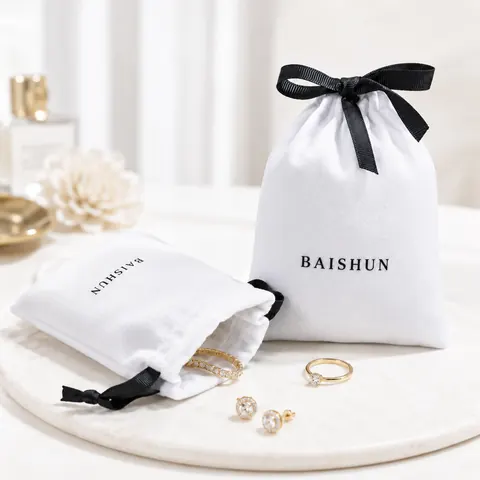 White Satin-Look Black-Bow Pouch — product gallery view