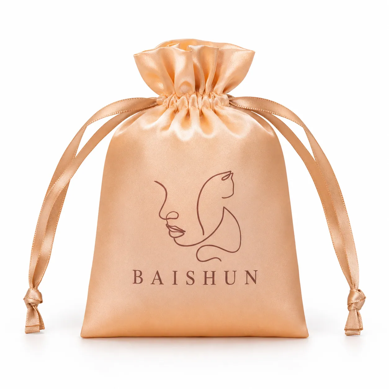 Peach Gold Satin-Look Line-Art Pouch - main product view