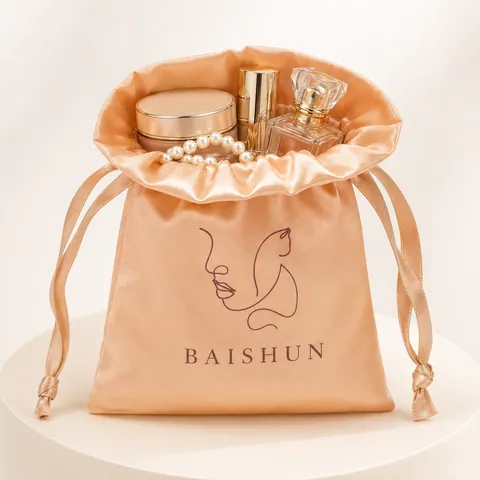 Peach Gold Satin-Look Line-Art Pouch - customization reference view 3