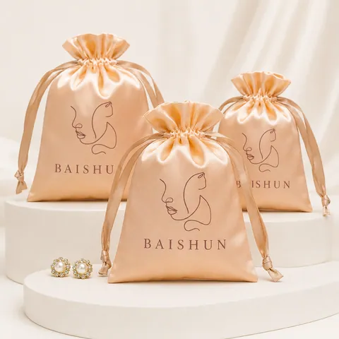 Peach Gold Satin-Look Line-Art Pouch - customization reference view 5