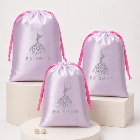Lavender Satin-Look Pouch with Pink Drawstring - customization reference view 2