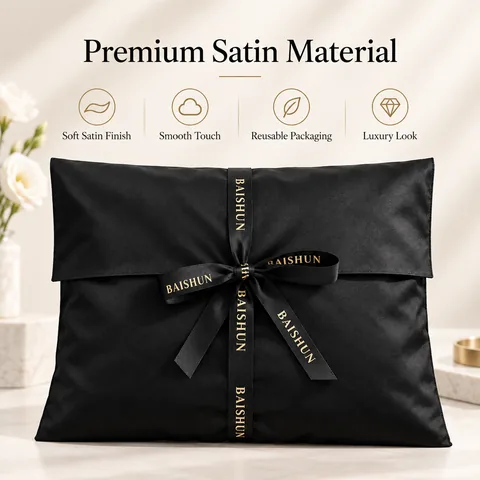 Black Satin Ribbon-Tie Storage Pouch - product view 1