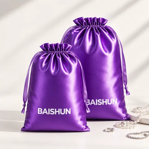 Purple Satin-Look Pouch with Matching Drawstring - customization reference view 2