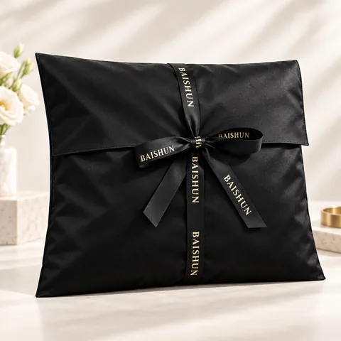 Black Satin Ribbon-Tie Storage Pouch - product view 2