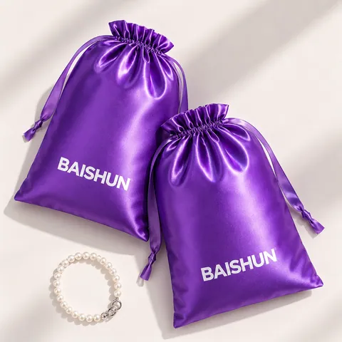 Purple Satin-Look Pouch with Matching Drawstring - customization reference view 3