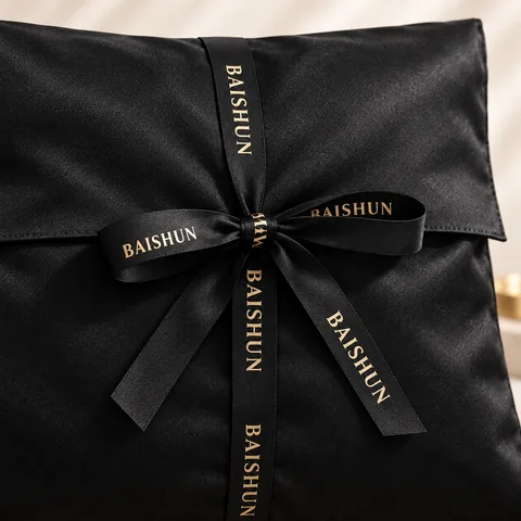 Black Satin Ribbon-Tie Storage Pouch - product view 3