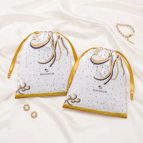 White Black-and-Gold Patterned Satin-Look Pouch - customization reference view 4