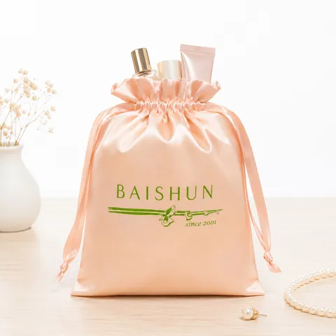 Peach Satin-Look Pouch with Green Logo - customization reference view 2