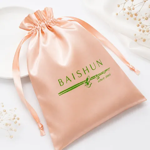 Peach Satin-Look Pouch with Green Logo - customization reference view 3
