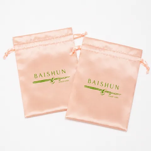 Peach Satin-Look Pouch with Green Logo - customization reference view 4