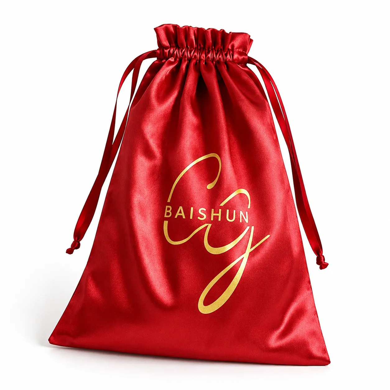 Red Satin-Look Drawstring Gift Pouch - main product view