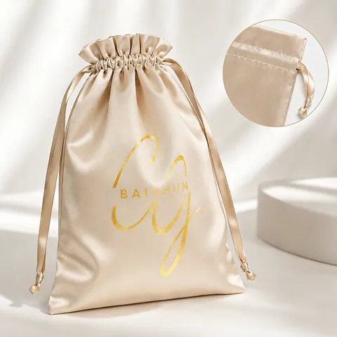 Champagne Satin-Look Pouch with Fine Drawstring - customization reference view 2