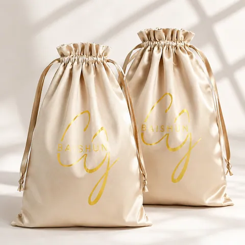 Champagne Satin-Look Pouch with Fine Drawstring - customization reference view 3