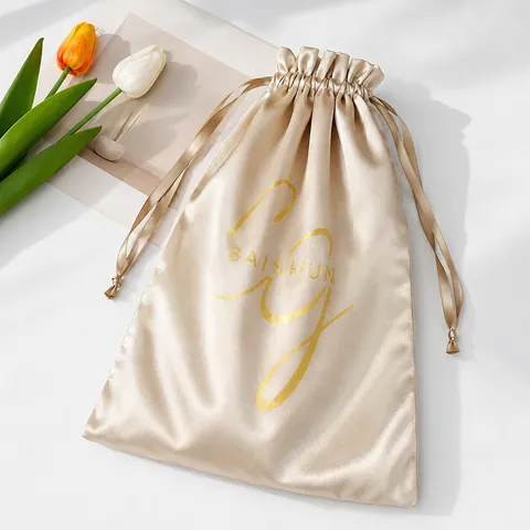 Champagne Satin-Look Pouch with Fine Drawstring - customization reference view 4