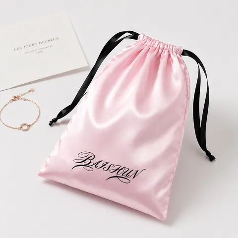 Pink Satin-Look Pouch with Black Script Logo - customization reference view 5