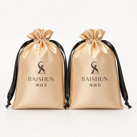 Champagne Satin-Look Pouch with Black Drawstring - customization reference view 4