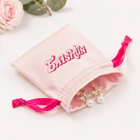 Pale Pink Satin-Look Pouch with Rose Ribbon - customization reference view 3
