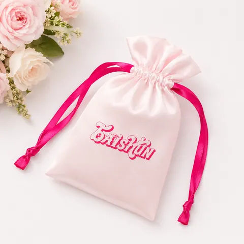 Pale Pink Satin-Look Pouch with Rose Ribbon - customization reference view 4