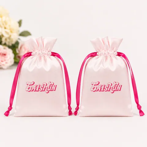 Pale Pink Satin-Look Pouch with Rose Ribbon - customization reference view 5