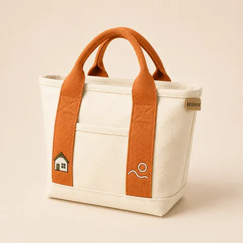 Contrast-Handle Mini Canvas Tote
