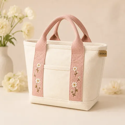 Contrast-Handle Mini Canvas Tote — product gallery view