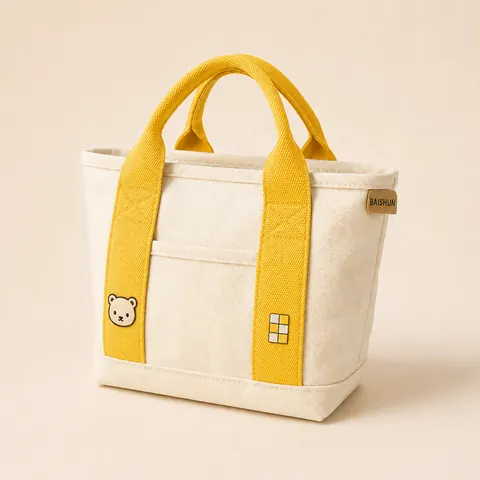 Contrast-Handle Mini Canvas Tote — product gallery view
