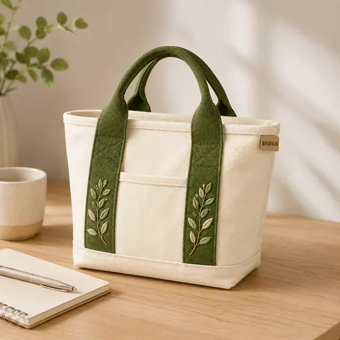 Contrast-Handle Mini Canvas Tote — product gallery view