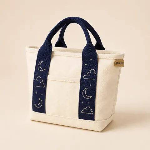 Contrast-Handle Mini Canvas Tote — product gallery view