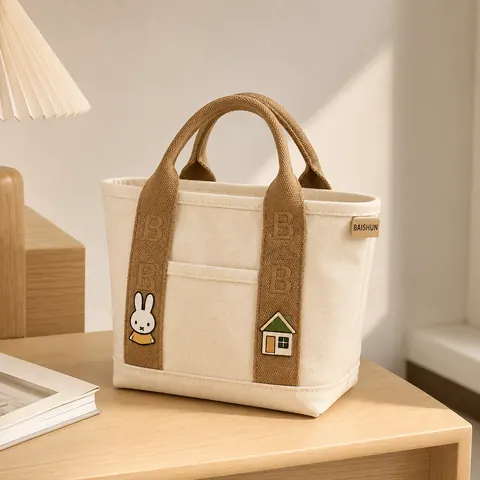 Contrast-Handle Mini Canvas Tote — product gallery view