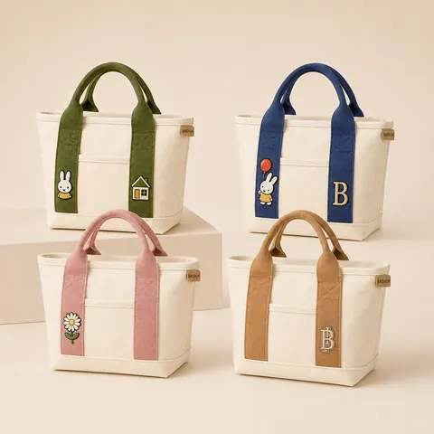 Contrast-Handle Mini Canvas Tote — product gallery view