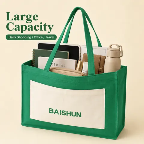 Green Color-Block Canvas Tote