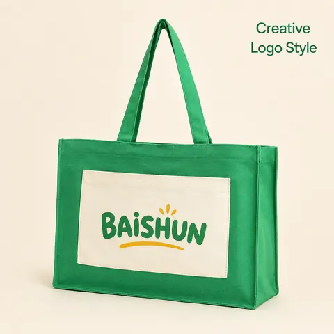 Green Color-Block Canvas Tote — product gallery view