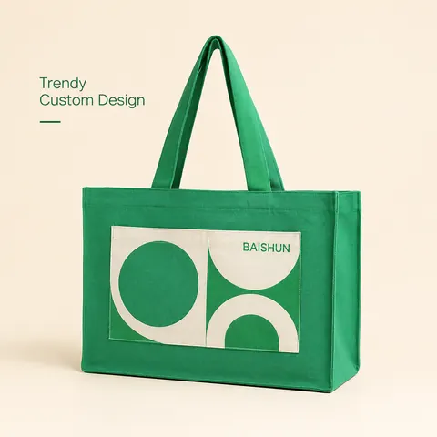 Green Color-Block Canvas Tote — product gallery view