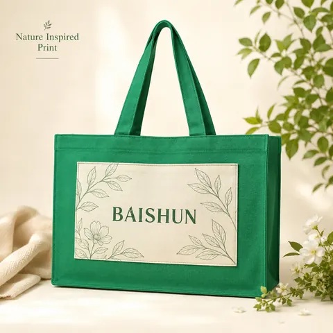 Green Color-Block Canvas Tote — product gallery view