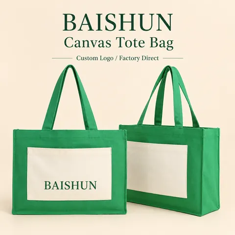 Green Color-Block Canvas Tote — product gallery view