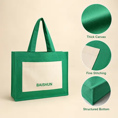 Green Color-Block Canvas Tote — product gallery view