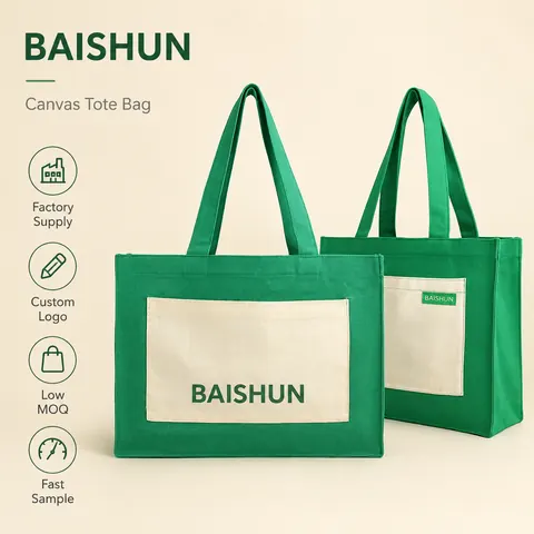 Green Color-Block Canvas Tote — product gallery view