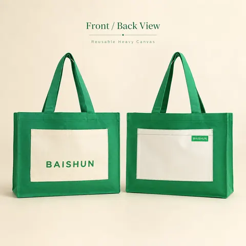Green Color-Block Canvas Tote — product gallery view