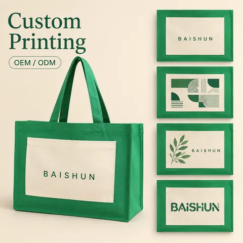 Green Color-Block Canvas Tote — product gallery view