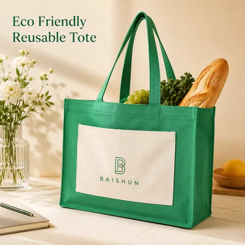 Green Color-Block Canvas Tote — product gallery view