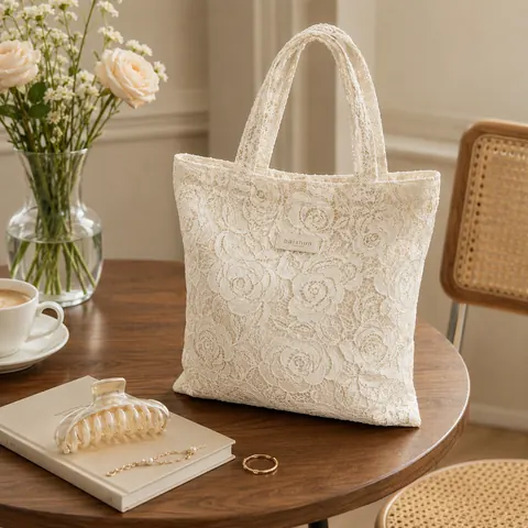Eyelet Lace Fabric Tote — product gallery view