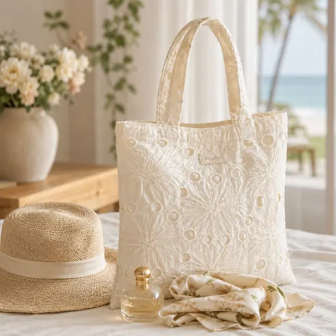 Eyelet Lace Fabric Tote — product gallery view
