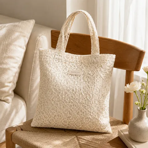 Eyelet Lace Fabric Tote — product gallery view