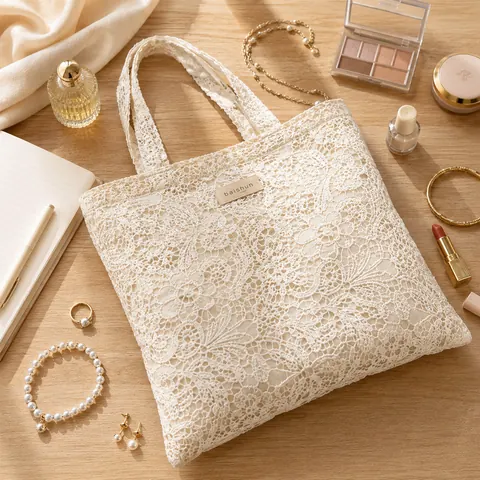Eyelet Lace Fabric Tote — product gallery view
