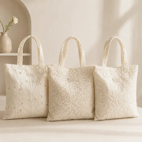 Eyelet Lace Fabric Tote — product gallery view