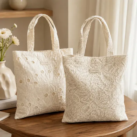 Eyelet Lace Fabric Tote — product gallery view