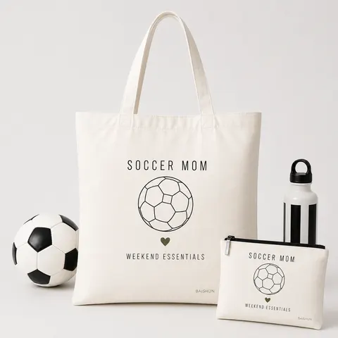 Soccer Theme Printed Canvas Tote — product gallery view